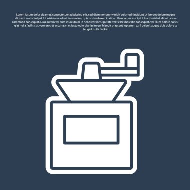 Mavi çizgi Manuel kahve öğütücü ikonu mavi arka planda izole edilmiş. Vektör