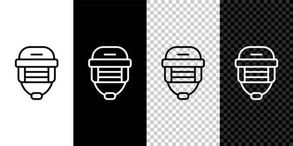 Set line Hockey Helm Symbol isoliert auf schwarzem und weißem Hintergrund. Vektor — Stockvektor