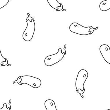 Gri çizgi patlıcan ikonu beyaz arka planda izole edilmiş pürüzsüz desen. Vektör