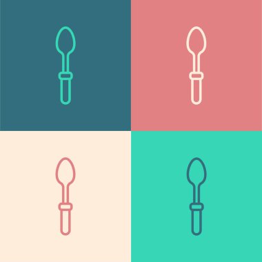 Pop Art Line Çay Kaşığı simgesi renk arkaplanında izole edildi. Mutfak aletleri. Çatal bıçak seti. Vektör