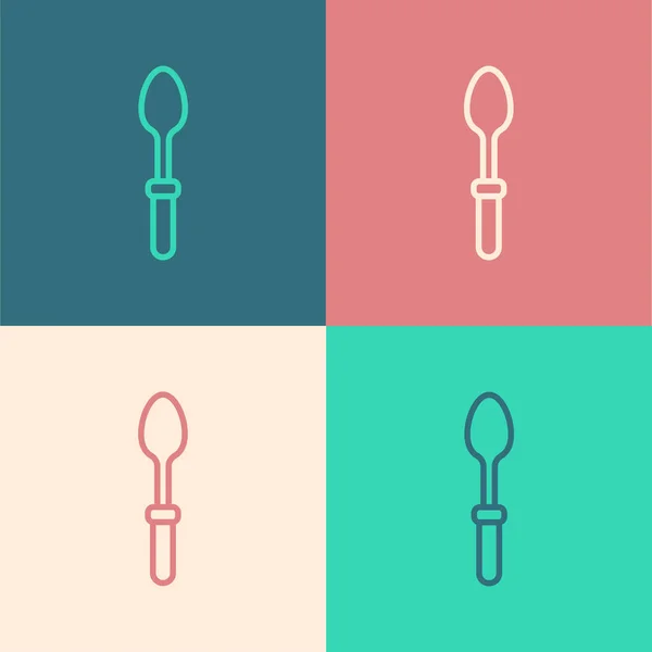 Pop art line Čajová lžička ikona izolované na barevném pozadí. Nádobí na vaření. Znamení příboru. Vektor — Stockový vektor