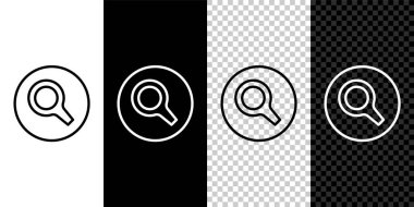 Çizgi büyüteç simgesi siyah beyaz, şeffaf arkaplanda izole edildi. Arama, odaklanma, yakınlaştırma, iş sembolü. Vektör