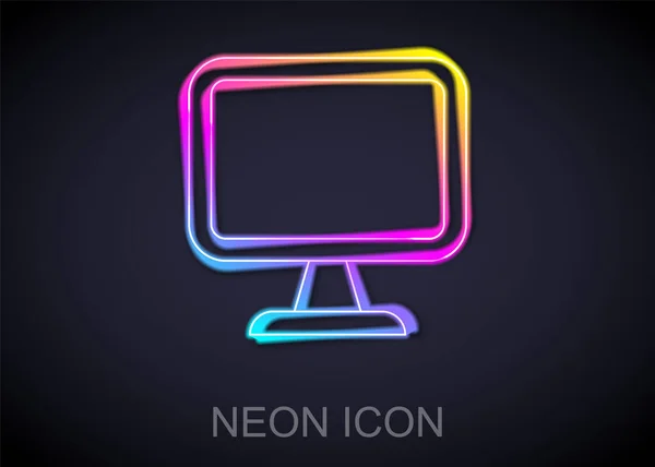 Linea Neon Incandescente Icona Dello Schermo Del Monitor Del Computer — Vettoriale Stock