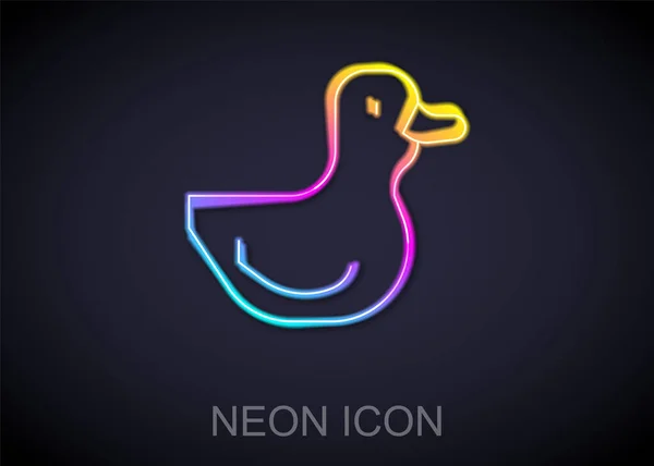 Glowing Neon Line Rubber Duck Icon Isolated Black Background Vector — Stock Vector