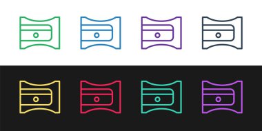 Siyah ve beyaz arkaplanda izole edilmiş kalem açacağı simgesi ayarla. Vektör