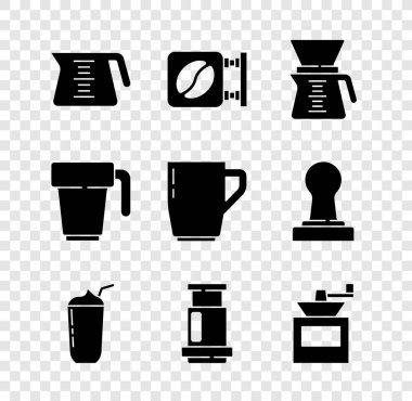 Kahve cezvesi caddesi tabelalı kahveyi Milkshake Uçak Makinesi Kılavuzu 'nun ve ikonun üzerine dök. Vektör.