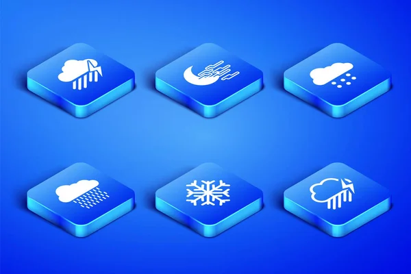 Set Wolk Met Regen Bliksem Sneeuwvlok Mist Maan Sneeuw Pictogram — Stockvector