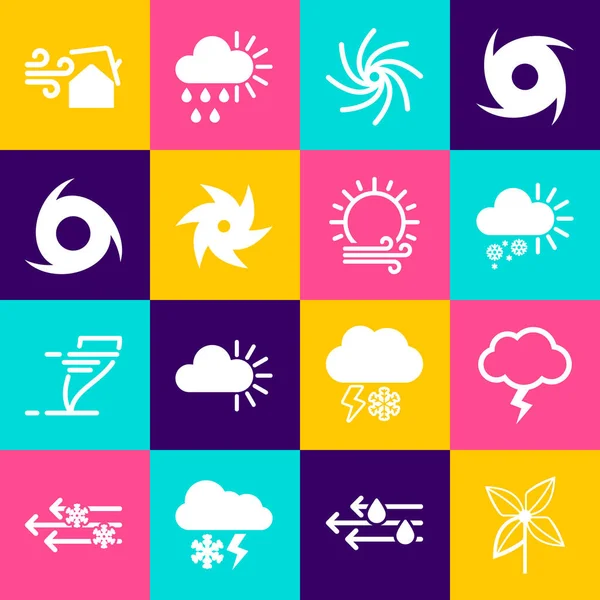 设置风车风暴云彩与雪卷旋风和风和太阳图标 — 图库矢量图片