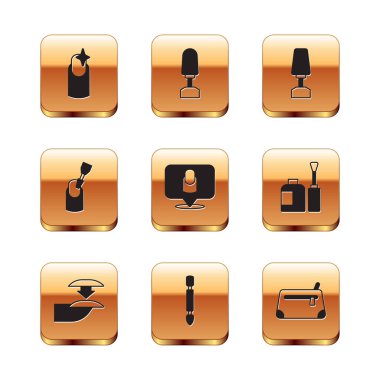 Manikür manikürü ayarlayın. Makyaj poşeti ve ikon için Tırnak Sökücü Manikür Değirmen Makası. Vektör.