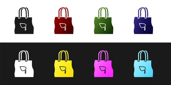 Set Bolsa de compras de papel con icono de reciclaje aislado sobre fondo blanco y negro. Bolsa con símbolo de reciclaje. Ilustración vectorial — Vector de stock