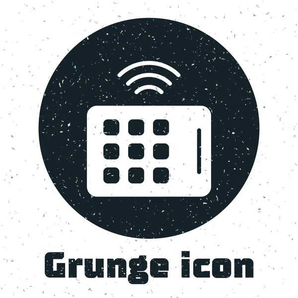 Grunge Wireless Tablet-Symbol isoliert auf weißem Hintergrund. Konzept Internet der Dinge mit drahtloser Verbindung. Monochrome Vintage-Zeichnung. Vektor — Stockvektor
