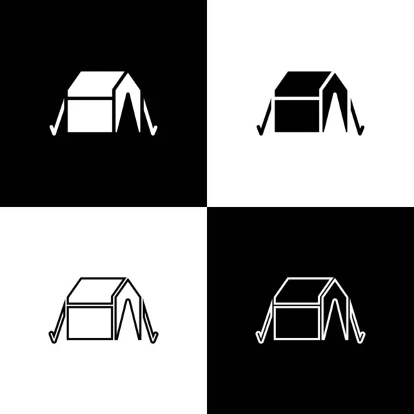 Set Icono de carpa turística aislado sobre fondo blanco y negro. Símbolo camping. Vector — Vector de stock