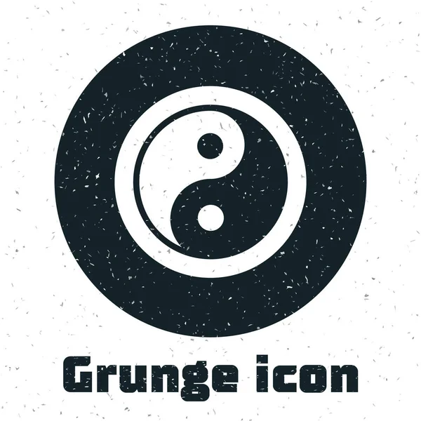 Grunge Yin Yang 은 흰색 배경에 분리 된 조화와 균형의 아이콘을 상징 한다. 모노크롬 빈티지그리기. Vector — 스톡 벡터