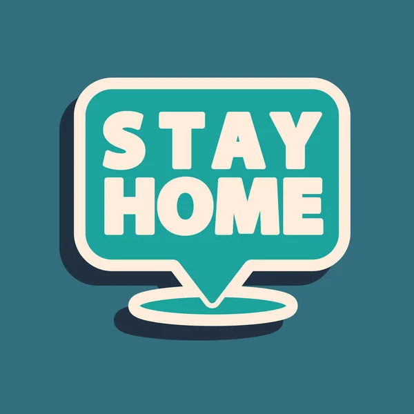 Green Stay home icon terisolasi pada latar belakang hijau. Virus Corona 2019-nCoV. Gaya bayangan panjang. Vektor. - Stok Vektor