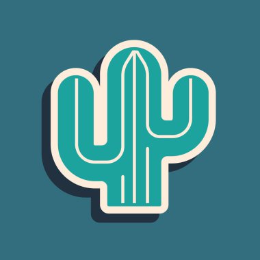 Yeşil Kaktüs simgesi yeşil arkaplanda izole edildi. Uzun gölge tarzı. Vektör