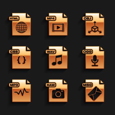 WAV dosya belgesini, RAW, MSG, OGG, MP3, CSS, OBJ ve HTML simgesini ayarla. Vektör