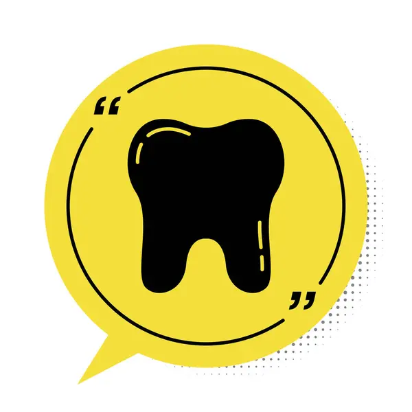 Black Tooth icon isolated on white background. Tooth symbol for dentistry clinic or dentist medical center and toothpaste package. Yellow speech bubble symbol. Vector — Stock Vector
