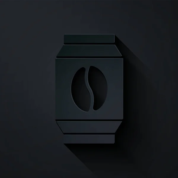Papírový střih Taška kávových zrn ikona izolované na černém pozadí. Papírový styl. Vektor — Stockový vektor