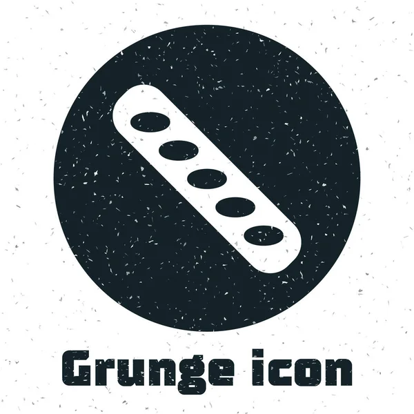 Icono de pan de baguette francés grunge aislado sobre fondo blanco. Dibujo vintage monocromo. Vector — Vector de stock