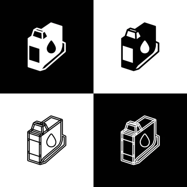 Définir l'icône de la cartouche d'encre d'imprimante isolée sur fond noir et blanc. Vecteur — Image vectorielle