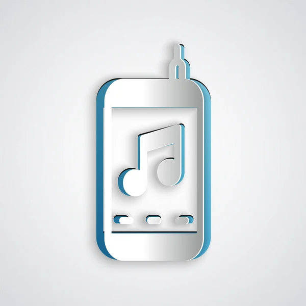 Paper cut Music player icon isolated on grey background. Portable music device. Paper art style. Vector — Stock Vector