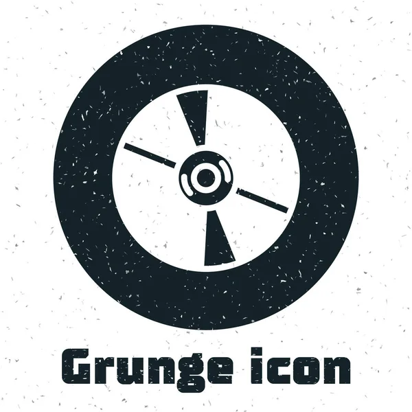 Grunge CD 또는 DVD 디스크 아이콘은 흰색 배경에서 분리 된다. 콤팩트 디스크 사인. 모노크롬 빈티지그리기. Vector — 스톡 벡터