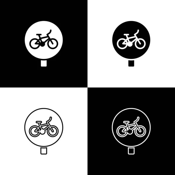 Establecer icono de la bicicleta aislado sobre fondo blanco y negro. Carrera de bicicletas. Deporte extremo. Equipamiento deportivo. Vector — Archivo Imágenes Vectoriales