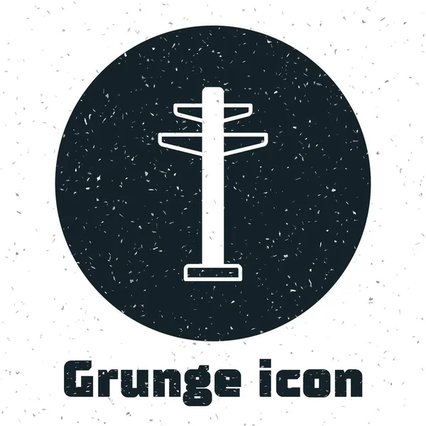 Grunge Elektromos torony használt támogatja a felső vezetéket ikon elszigetelt fehér háttérrel. Nagyfeszültségű elektromos vezeték. Monokróm vintage rajz. Vektor — Stock Vector