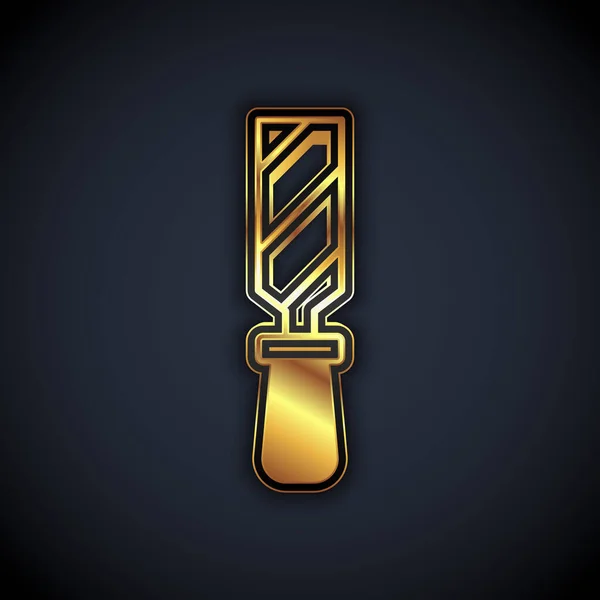 Icono de archivo de metal Gold Rasp aislado sobre fondo negro. Rasp para trabajar con madera y metal. Herramienta para banco de trabajo, taller. Vector — Vector de stock