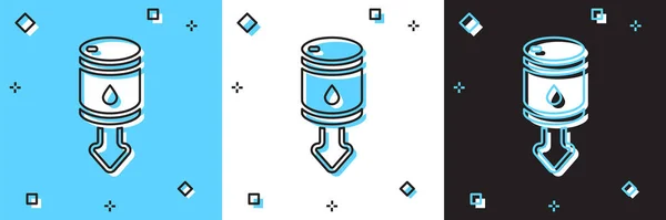 Set Caída en el precio del petróleo crudo icono aislado sobre fondo azul y blanco, negro. Concepto de crisis de la industria petrolera. Vector — Archivo Imágenes Vectoriales