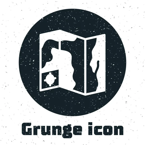 Grunge World Reisekarte mit Flugzeugsymbol isoliert auf weißem Hintergrund. Monochrome Vintage-Zeichnung. Vektor — Stockvektor