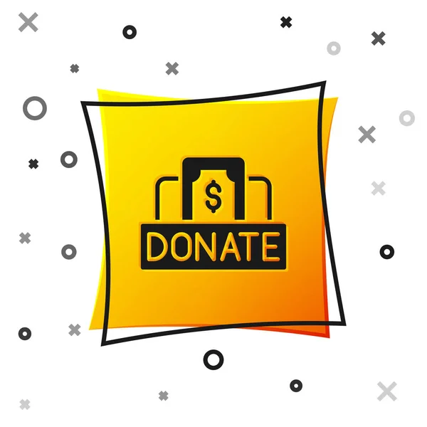 Black Donation and charity icon isolated on white background. Donate money and charity concept. Yellow square button. Vector — Stock Vector