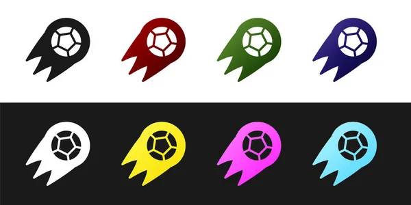 Definir Futebol ícone bola de futebol isolado no fundo preto e branco. Equipamento desportivo. Vetor — Vetor de Stock