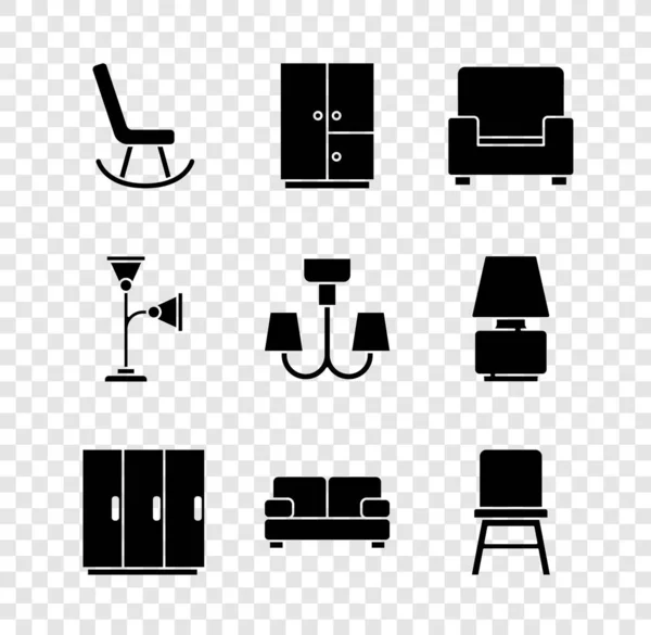 Set Armchair, Wardrobe, Sofa, Chair, Floor lamp та Chandelier icon. Вектор — стоковий вектор