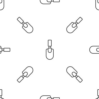 Gri çizgi bahçe küreği ya da kürek ikonu beyaz arka planda izole edilmiş pürüzsüz desen. Bahçe aletleri. Bahçecilik, tarım, çiftçilik aleti. Vektör