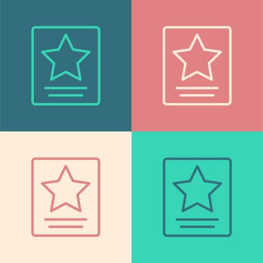 Ünlü Bulvarı ikonu 'ndaki Hollywood Şöhret Yürüyüşü. Renkli arka planda izole edilmiş. Ünlü kaldırım, bulvar aktörü. Vektör