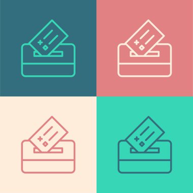 Resim sandığı ya da oy sandığı renkli arka planda izole edilmiş bir zarf simgesi. Vektör