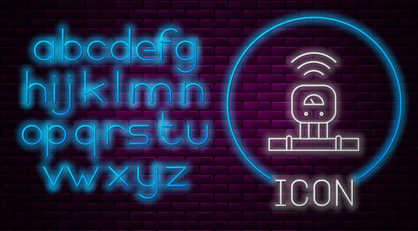 Parlayan neon hattı Akıllı sensör sistemi simgesi tuğla duvar arka planında izole edildi. İnternet kavramının kablosuz bağlantısı. Neon ışıklı alfabe. Vektör — Stok Vektör