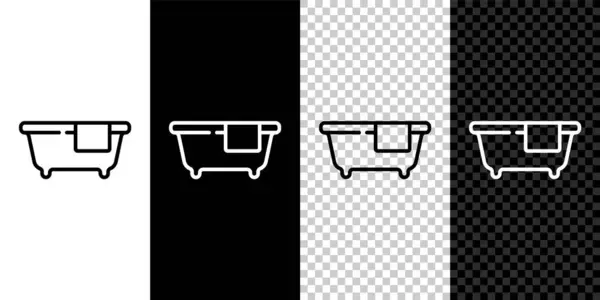 Set baris ikon Bathtub terisolasi pada latar belakang hitam dan putih. Vektor - Stok Vektor
