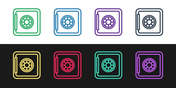 Set line Safe icon isolated on black and white background. The door safe a bank vault with a combination lock. Reliable Data Protection. Vector — Stock Vector