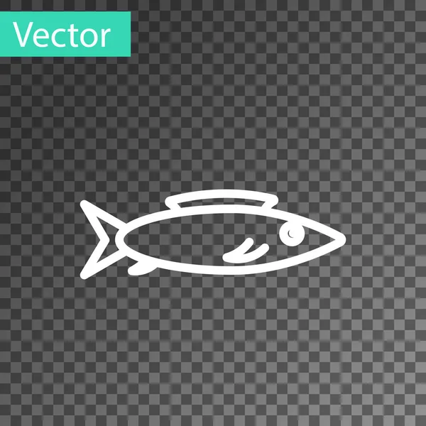 Linha branca Ícone de peixe isolado em fundo transparente. Vetor. — Vetor de Stock