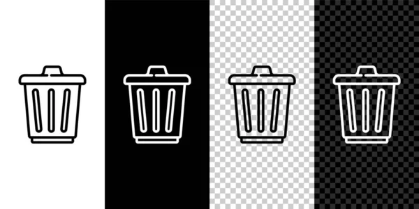Zeile Mülleimer-Symbol isoliert auf schwarz-weißem Hintergrund setzen. Mülleimer-Schild. Papierkorb-Symbol. Büromüll-Ikone. Vektor — Stockvektor