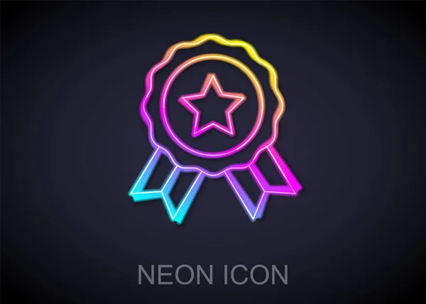 Gloeiende neon lijn Medaille icoon geïsoleerd op zwarte achtergrond. Winnaar symbool. Vector — Stockvector