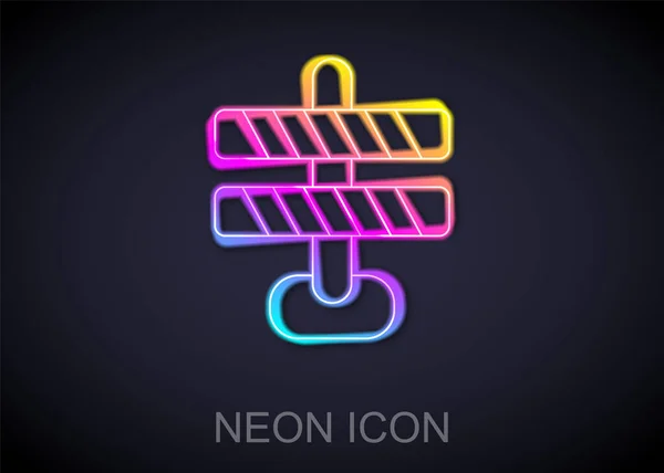 Leuchtendes Neon-Line-Straßensperrsymbol isoliert auf schwarzem Hintergrund. Symbol für ein Sperrgebiet, das sich im Bau befindet. Reparaturarbeiten. Vektor — Stockvektor
