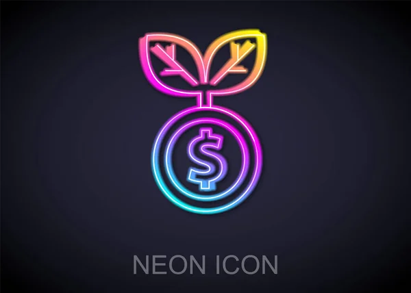 Glowing neon line Dollar ikon tanaman terisolasi pada latar belakang hitam. Konsep pertumbuhan investasi bisnis. Penghematan uang dan investasi. Vektor - Stok Vektor