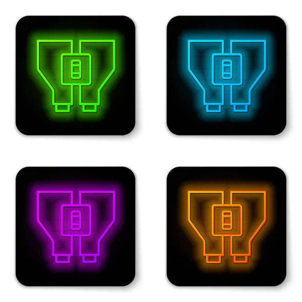 Glowing neon line Binoculars icon isolated on white background. Find software sign. Spy equipment symbol. Black square button. Vector — Stock Vector