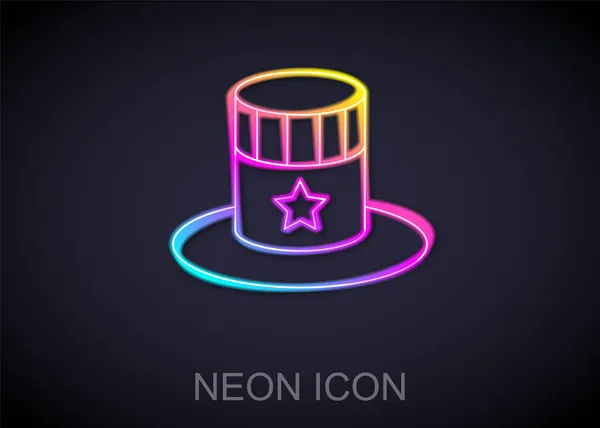 Ragyogó neon vonal Hazafias amerikai cilinder ikon elszigetelt fekete háttérrel. Sam bácsi kalap. Amerikai kalap függetlenség napja. Vektor — Stock Vector