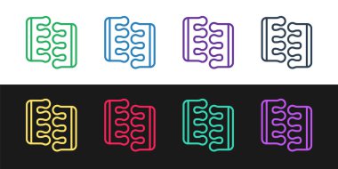 Siyah ve beyaz arkaplanda izole edilmiş pedikür simgesi için çizgi parmak ayırıcıyı ayarla. Vektör