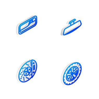 Arabanın aynasını, kapı kolunu, fren diskini kalibre ve tekerlek simgesiyle ayarla. Vektör