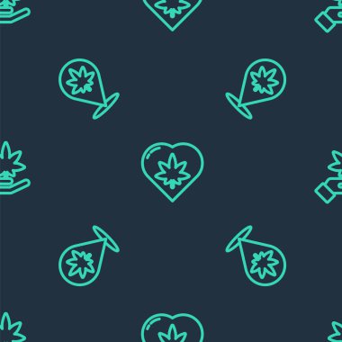 Kalbe çizgi halinde marihuana yaprağı, konum ve marihuana ve ya da pürüzsüz desenli kenevir. Vektör